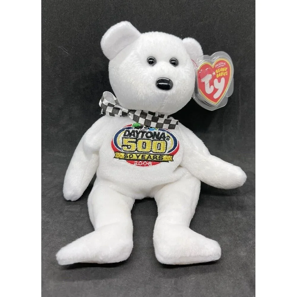 NASCAR Daytona 500 Celebrating 50 Years 2008 White TY Beanie Baby NWMT